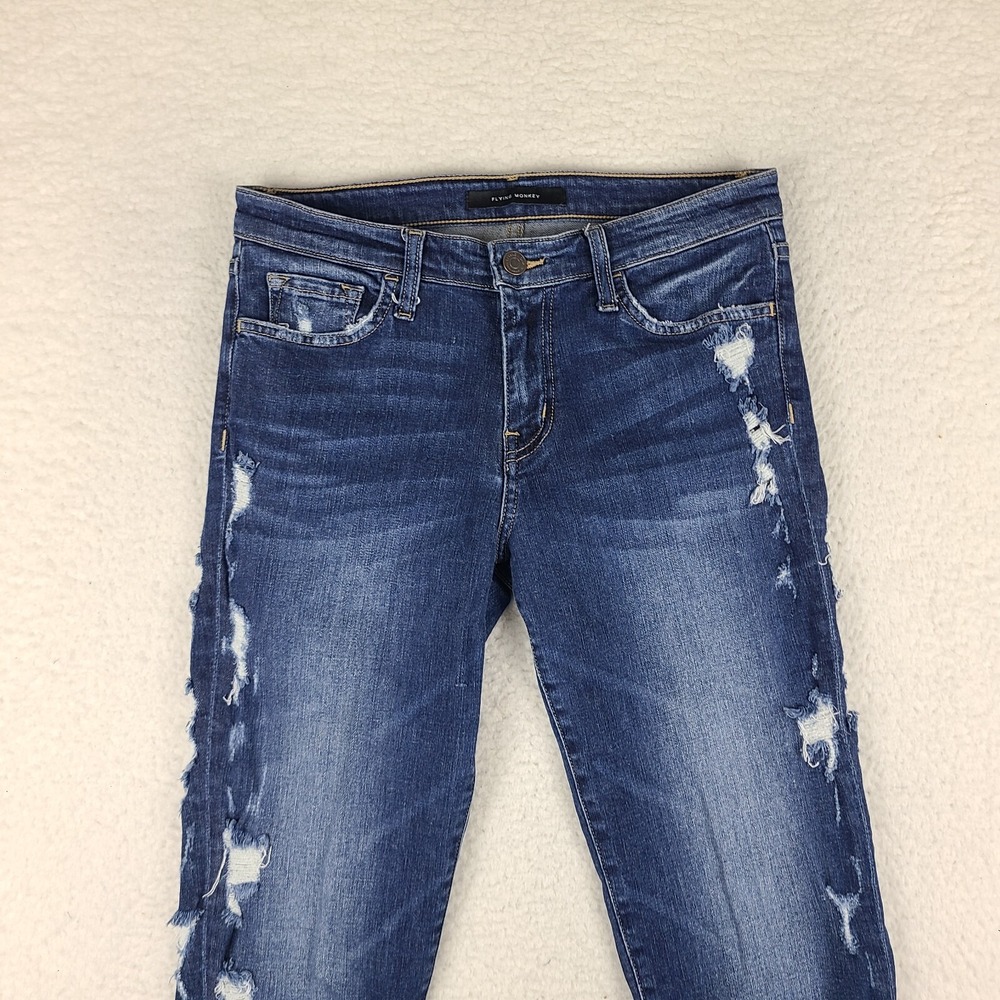 Flying Monkey Jeans Womens 27 Blue Mid Rise Ankle Skinny DistressDark Wash Denim - Picture 3 of 13